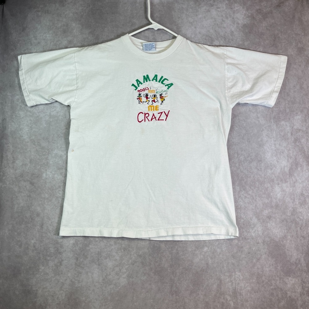 VTG Jamaica Me Crazy Shirt Adult Large White Single Stitch Reggae Funny 90s